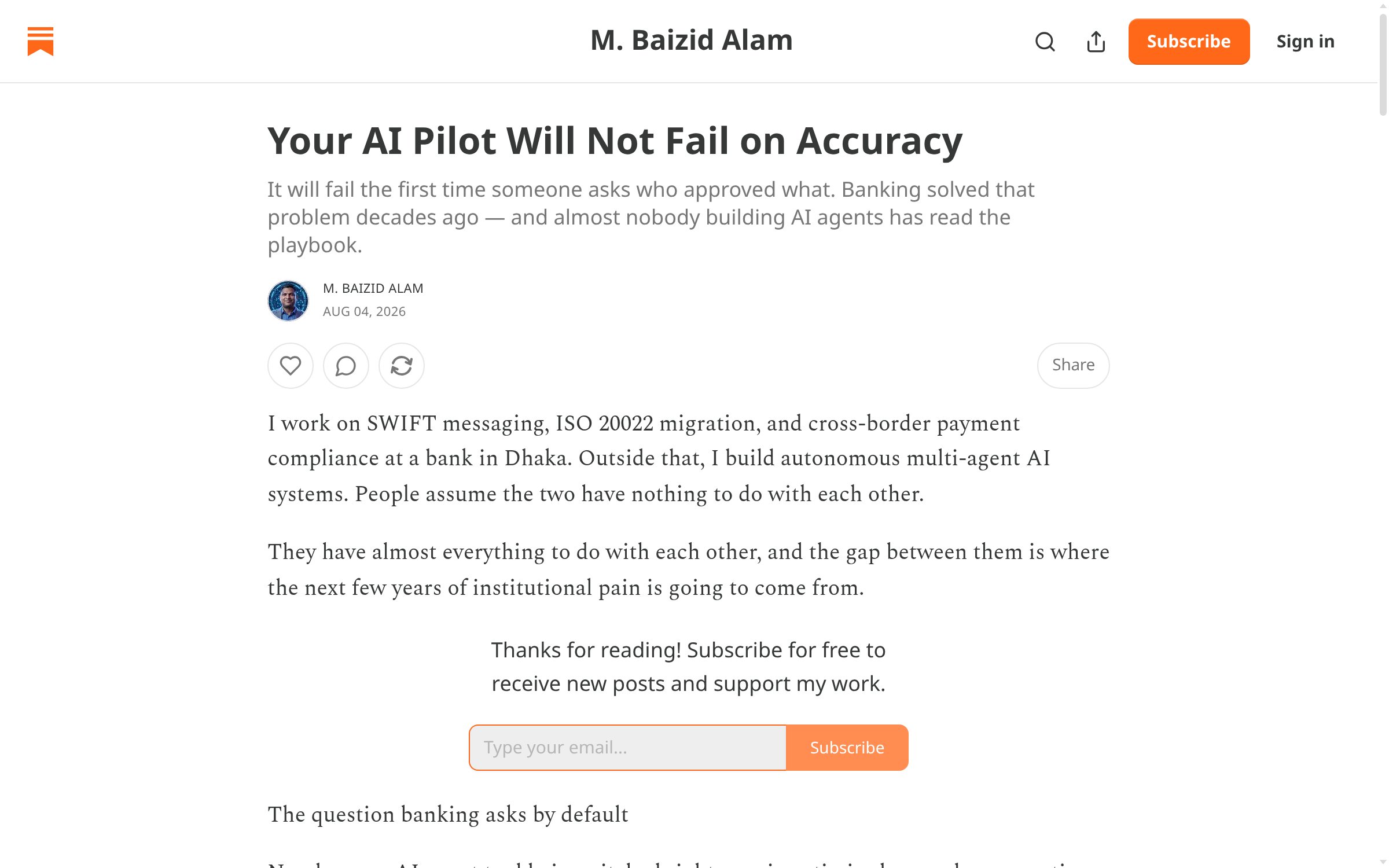 Published essay: Your AI Pilot Will Not Fail on Accuracy